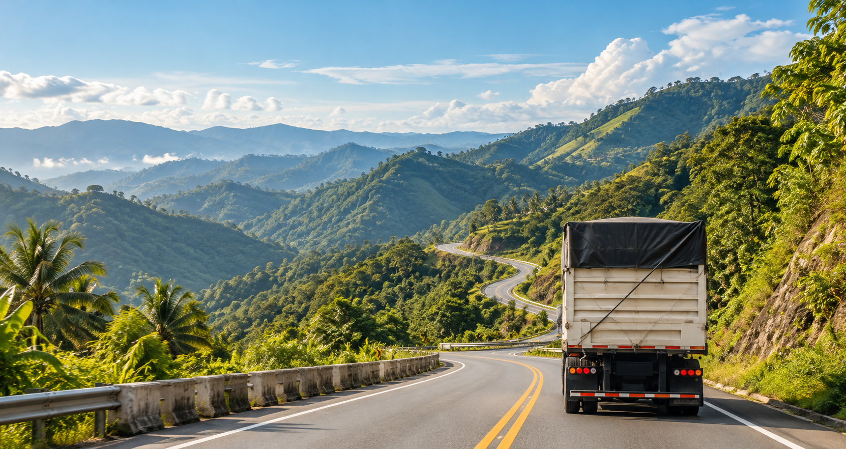 Freight truck on a mountain road inspired by the Cebu Transcentral Highway